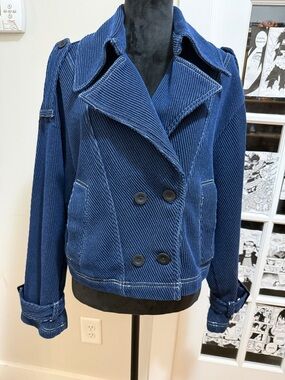 Anthropologie Navy Blue Corduroy Double-Breasted Pea Coat